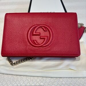 Gucci Red Leather Clutch with Chain